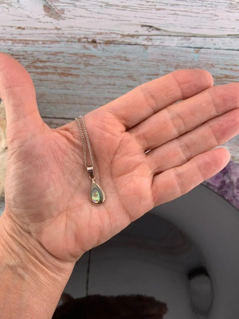 Abalone Teardrop Shell Sterling Silver Necklace  J1454